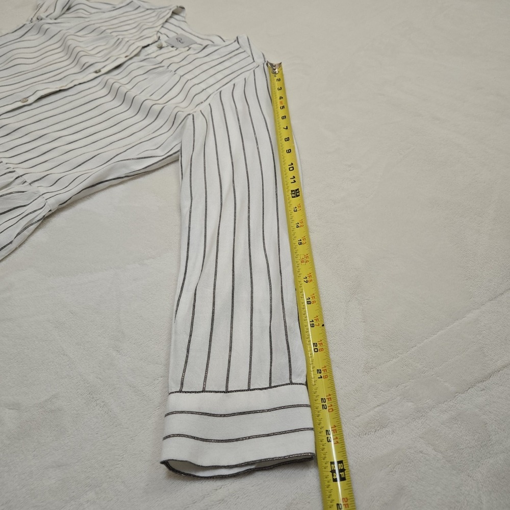 Rails Ruby San Marino Stripe Peplum Button Down Shirt White Black Metallic Large - Picture 8 of 12